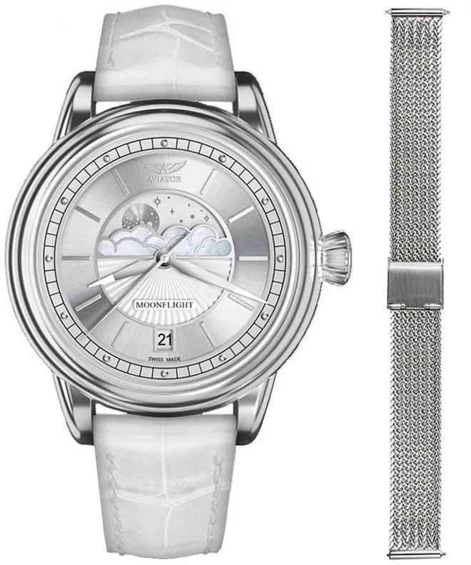 Ρολόι Γυναικεία Aviator Moonflight + bransoleta Morellato V.1.33.0.250.4-W-SET