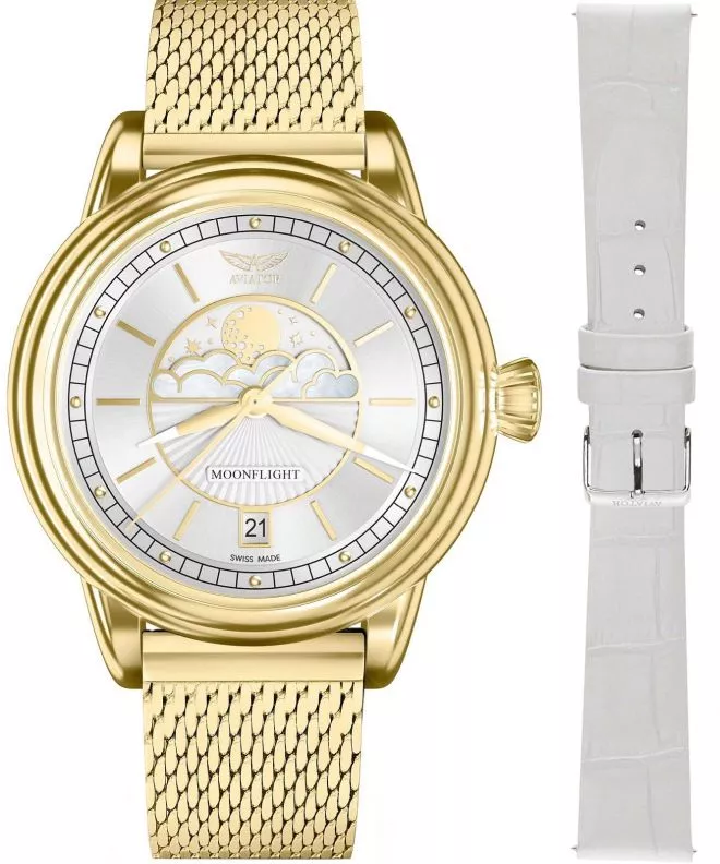 Ρολόι Γυναικεία Aviator Douglas Moonflight Limited Edition + λουράκι Aviator V.1.33.1.343.5-SET