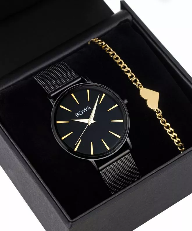 Ρολόι Γυναικεία BOWA Praha Black-Gold Mesh 38 Gift Set PH381-84-181M-419-02