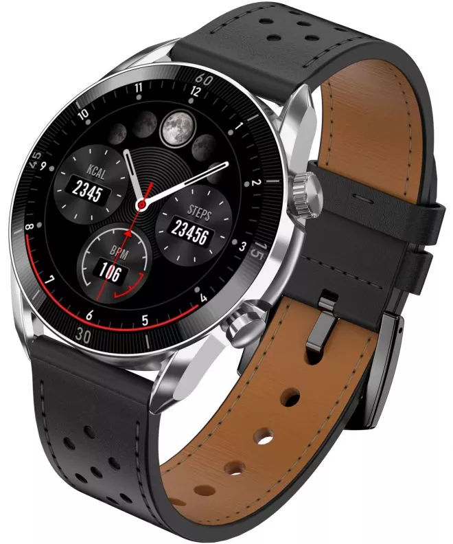 Smartwatch Ανδρικά Garett V10 Silver-black Leather 5904238485590