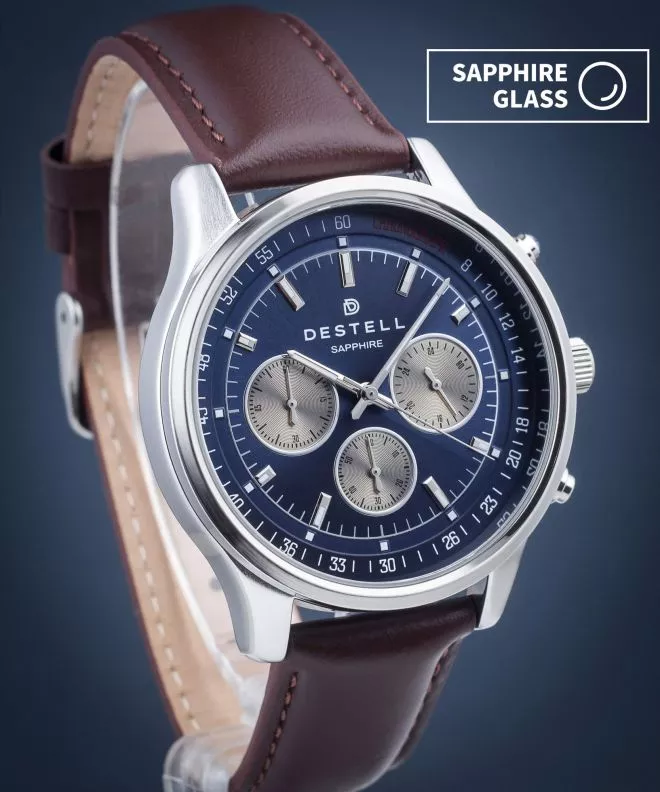 Ρολόι Ανδρικά DESTELL Circinus Blue Silver Brown Leather Chronograph Sapphire CR415-35-209L