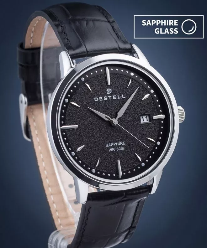 Ρολόι Ανδρικά DESTELL Pictor Black Silver Leather Sapphire PT405-15-201L