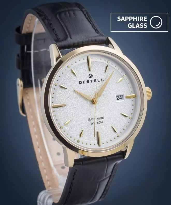 Ρολόι Ανδρικά DESTELL Pictor Silver Gold Black Leather Sapphire PT404-55-201L
