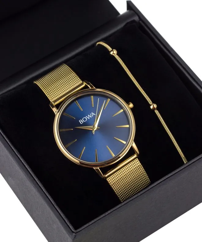 Ρολόι Γυναικεία BOWA Praha Navy Blue-Gold Mesh 38 Gift Set PH384-34-184M-419-04