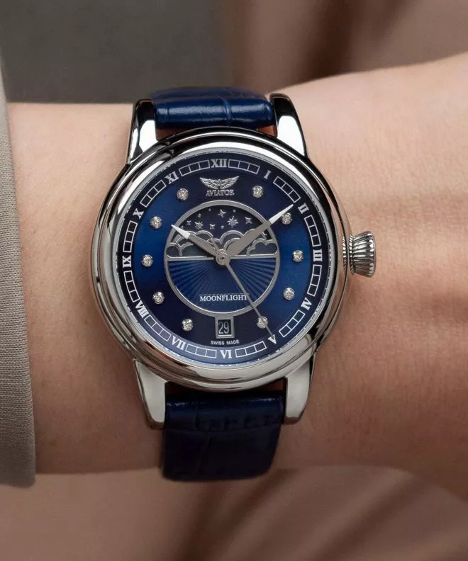 Ρολόι Γυναικεία Aviator Douglas Moonflight Blue Diamonds Limited Edition V.1.33.0.379.4