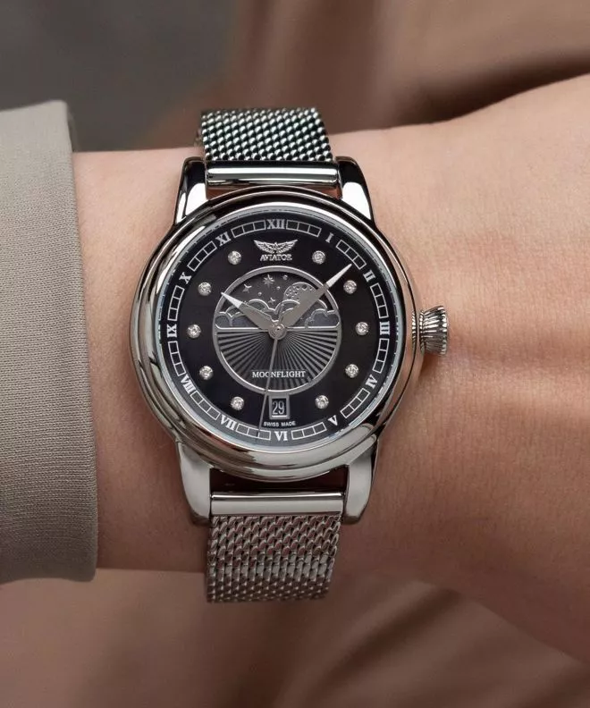 Ρολόι Γυναικεία Aviator Douglas Moonflight Black Diamonds Limited Edition V.1.33.0.381.5