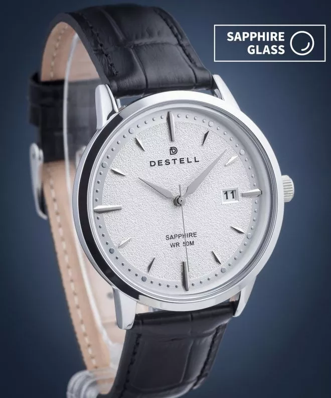 Ρολόι Ανδρικά DESTELL Pictor Silver Black Leather Sapphire PT405-55-201L