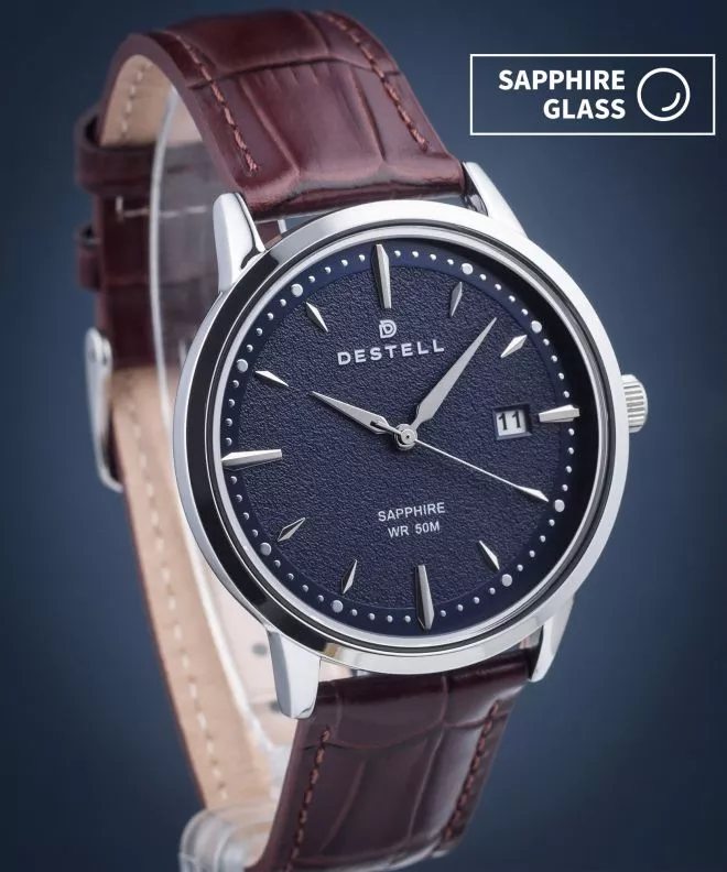 Ρολόι Ανδρικά DESTELL Pictor Blue Silver Brown Leather Sapphire PT405-35-209L