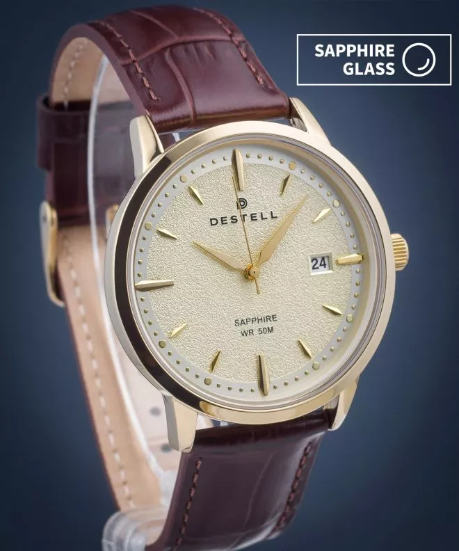 Ρολόι Ανδρικά DESTELL Pictor Gold Brown Leather Sapphire PT404-44-209L