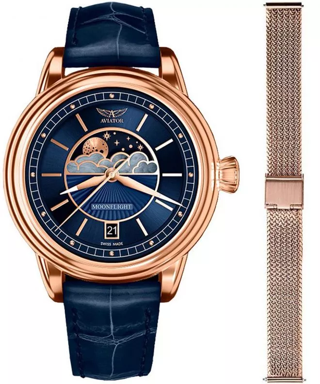 Ρολόι Γυναικεία Aviator Moonflight + bransoleta Morellato V.1.33.2.256.4-W-SET