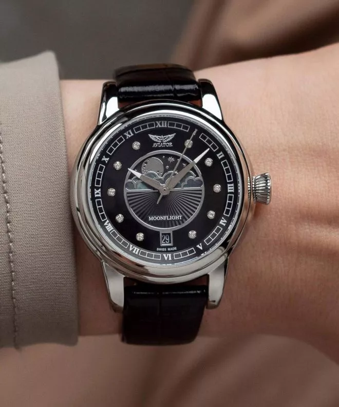 Ρολόι Γυναικεία Aviator Douglas Moonflight Black Diamonds Limited Edition V.1.33.0.381.4