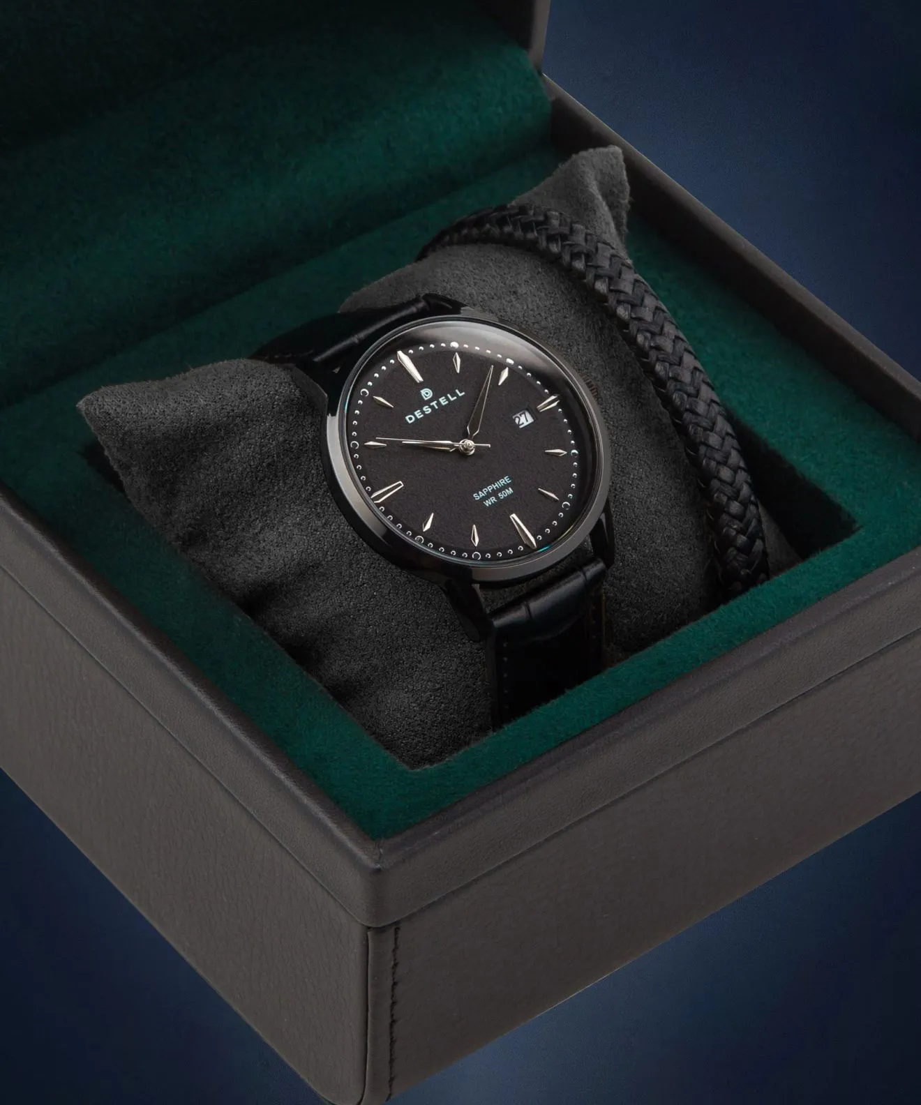 Ρολόι Ανδρικά DESTELL Pictor Full Black Sapphire Gift Set PT401-12-201L-1520-01