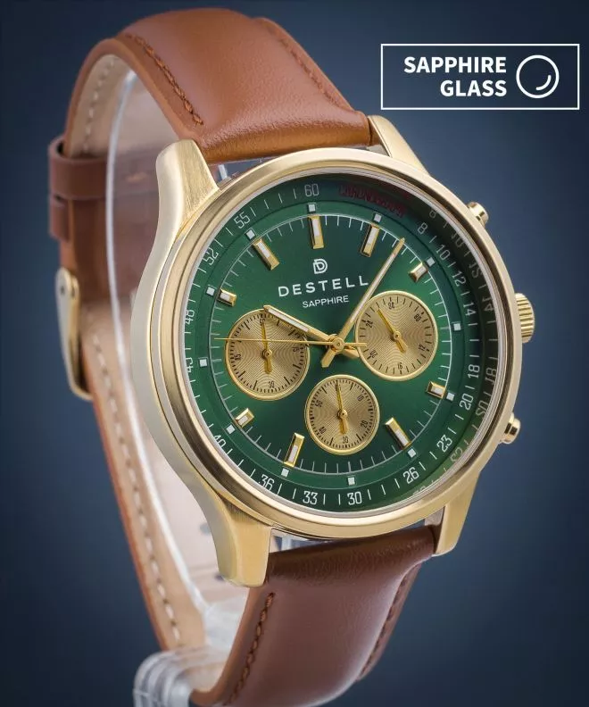 Ρολόι Ανδρικά DESTELL Circinus Green Gold Brown Leather Chronograph Sapphire CR414-04-209L