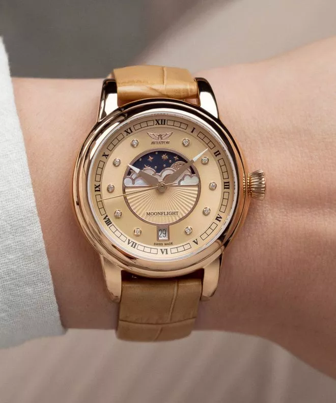 Ρολόι Γυναικεία Aviator Douglas Moonflight Rose Gold Diamonds Limited Edition V.1.33.2.383.4