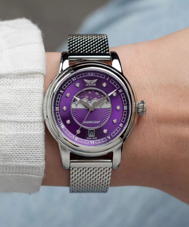 Ρολόι Γυναικεία Aviator Douglas Moonflight Purple Diamonds Limited Edition V.1.33.0.361.5