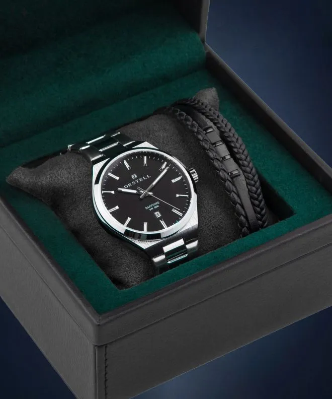 Ρολόι Ανδρικά DESTELL Aries Black Silver Steel Sapphire Gift Set AR405-15-205S-1120-04