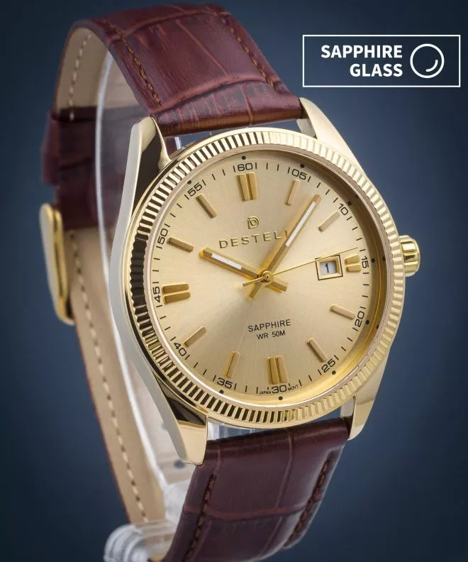 Ρολόι Ανδρικά DESTELL Loup Gold Brown Leather Sapphire LU3854-44-209L