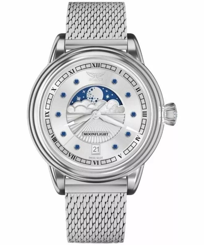 Ρολόι Γυναικεία Aviator Moonflight Gemstone Edition Silver Blue Sapphire Limited Edition V.1.33.0.415.5