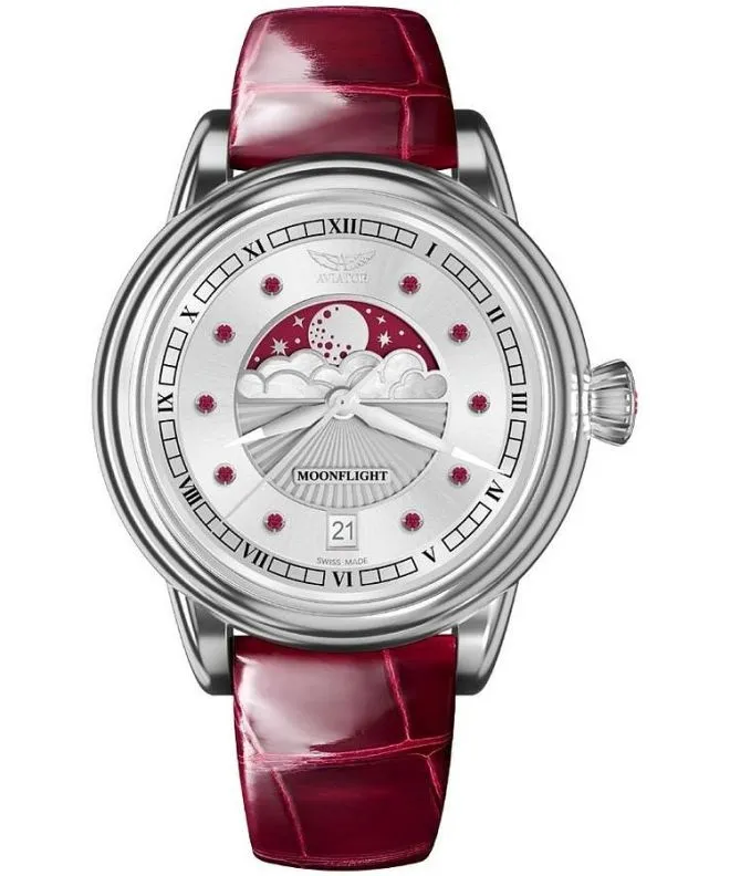 Ρολόι Γυναικεία Aviator Moonflight Gemstone Edition Silver Red Ruby Limited Edition V.1.33.0.419.4