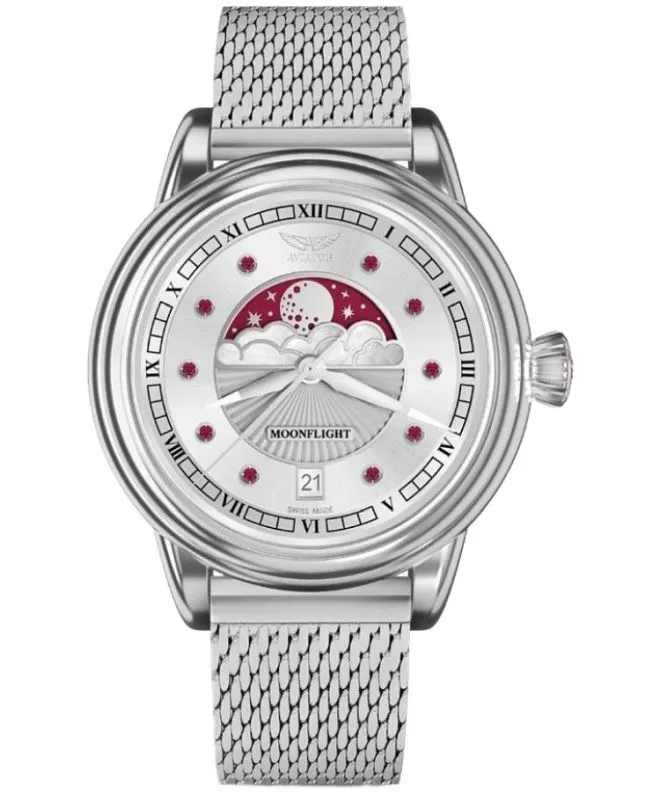 Ρολόι Γυναικεία Aviator Moonflight Gemstone Edition Silver Red Ruby Limited Edition V.1.33.0.419.5