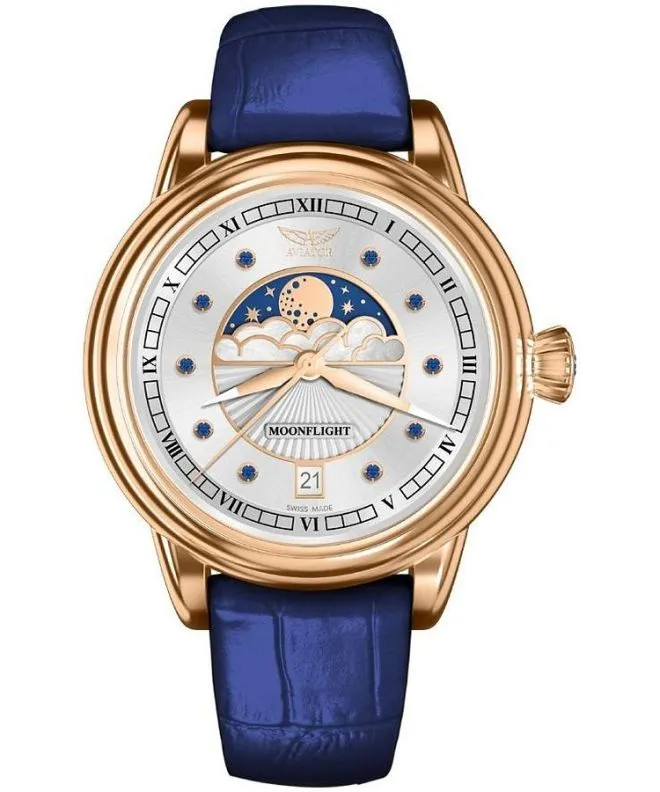 Ρολόι Γυναικεία Aviator Moonflight Gemstone Edition Silver Blue Sapphire Limited Edition V.1.33.2.416.4