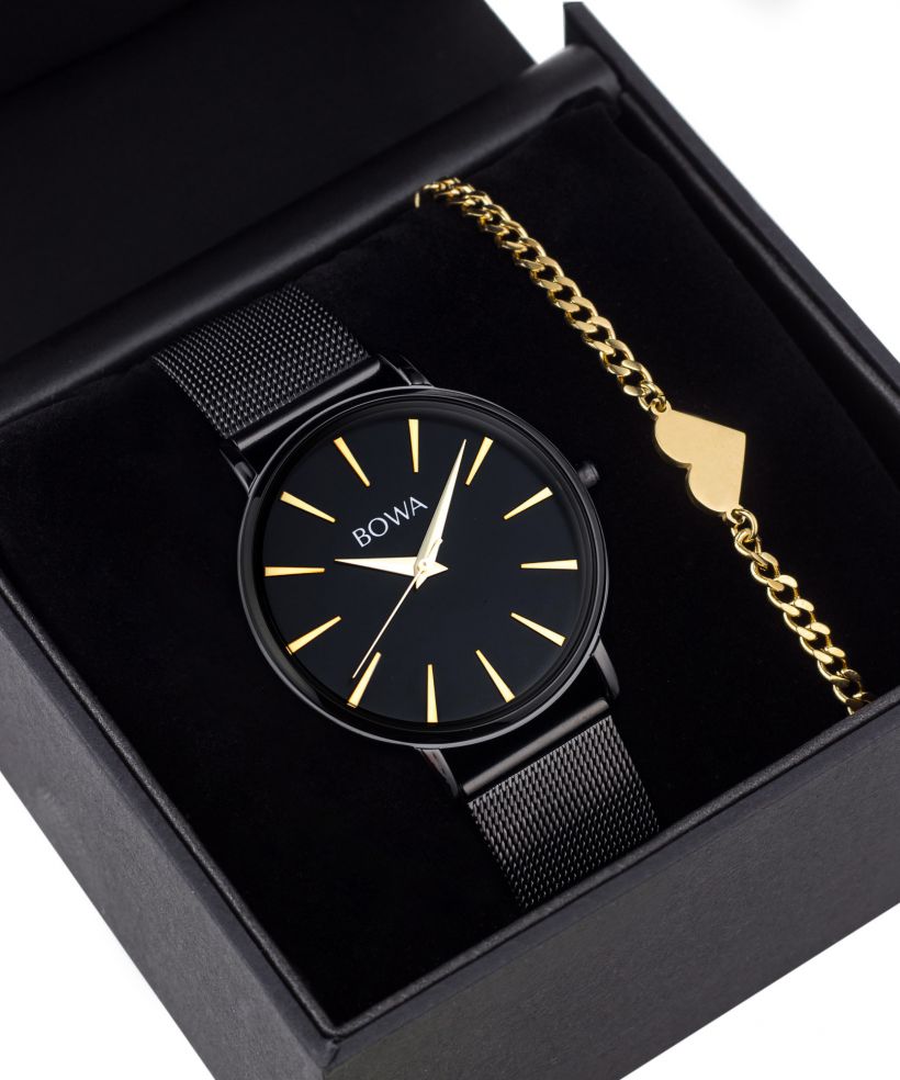 Ρολόι Γυναικεία BOWA Praha Black-Gold Mesh 38 Gift Set
