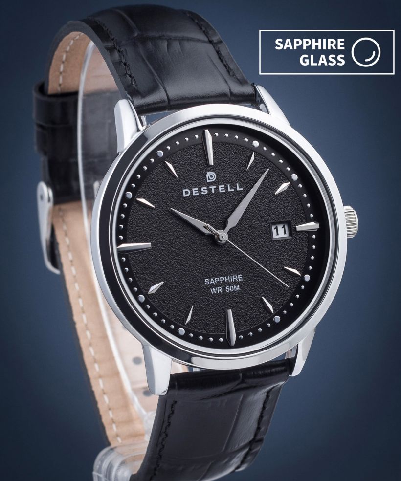 Ρολόι Ανδρικά DESTELL Pictor Black Silver Leather Sapphire
