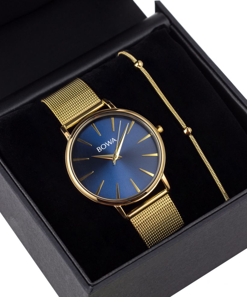Ρολόι Γυναικεία BOWA Praha Navy Blue-Gold Mesh 38 Gift Set