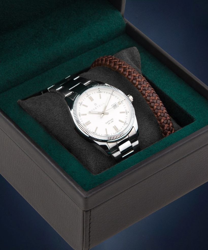 Ρολόι Ανδρικά DESTELL Loup White Silver Steel Sapphire Gift Set
