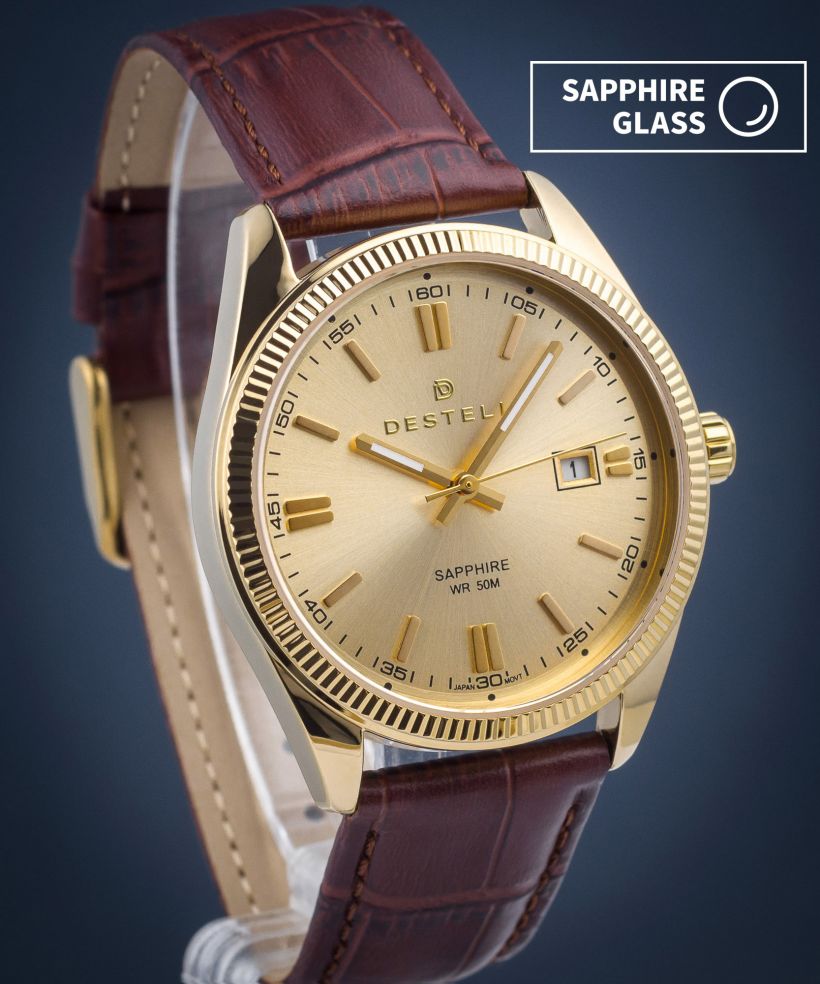 Ρολόι Ανδρικά DESTELL Loup Gold Brown Leather Sapphire