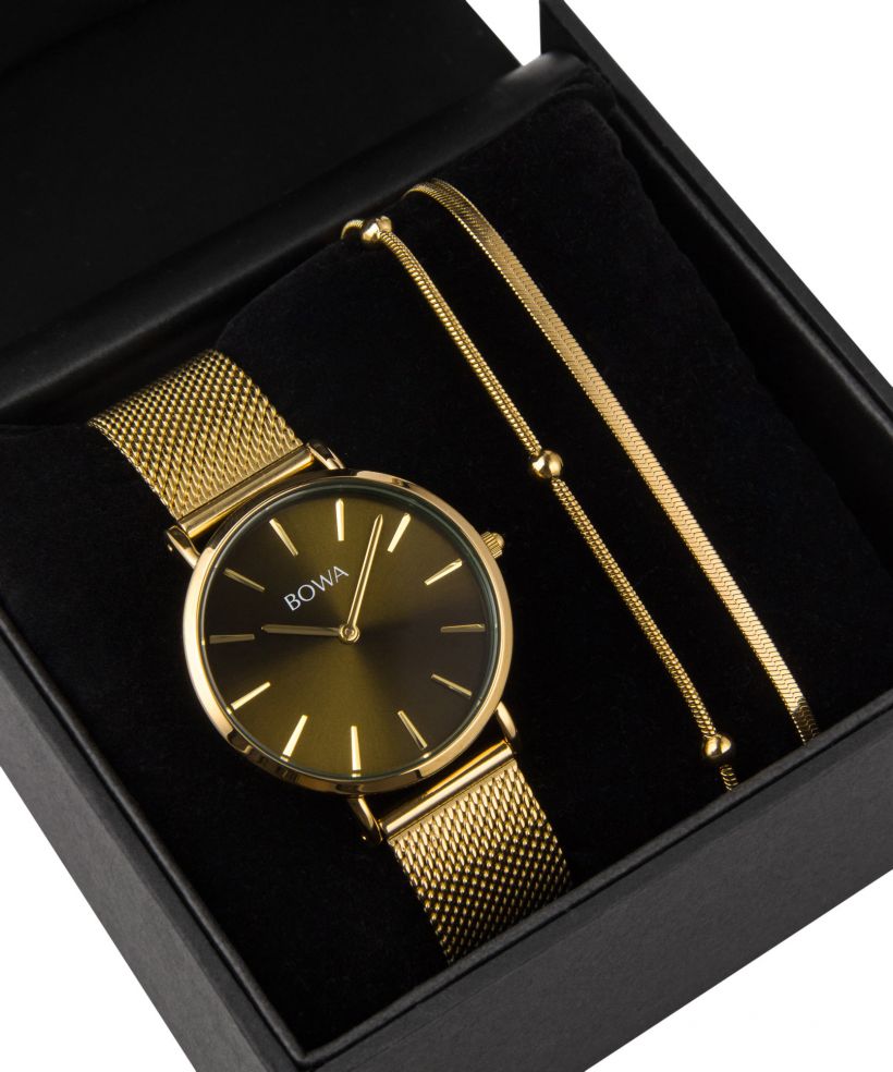 BOWA New York Petite Green-Gold Mesh 34 Gift Set (ρολόι + βραχιόλι)