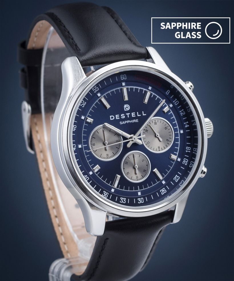 Ρολόι Ανδρικά DESTELL Circinus Blue Silver Black Leather Chronograph Sapphire