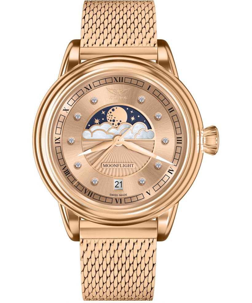 Ρολόι Γυναικεία Aviator Douglas Moonflight Rose Gold Diamonds Limited Edition